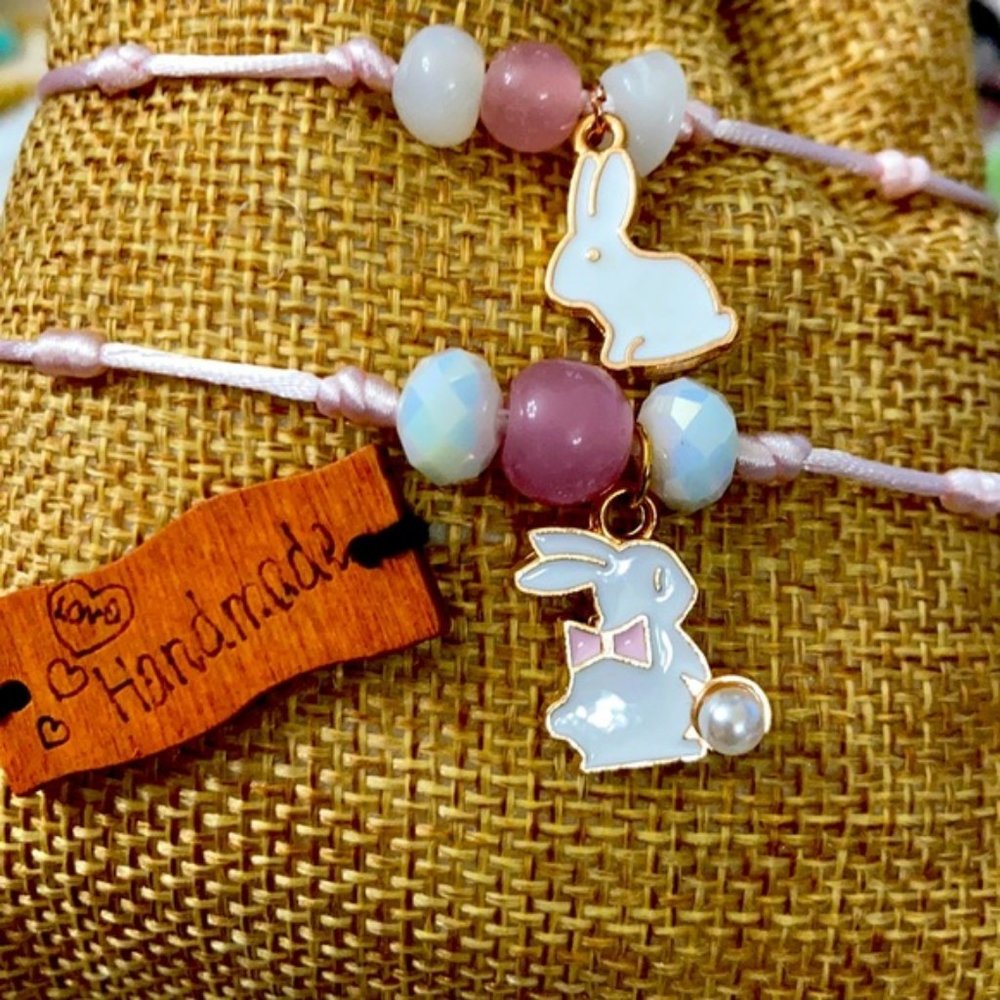 Mommy and Me Bunny 🐰 Rose quartz bracelet set